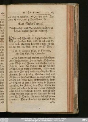 Das fünfte Capitel.Briefwechsel mit Wansleben, während dessen Aufenthalt in Florentz.