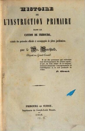 Histoire de l'instruction primaire dans le canton de Fribourg