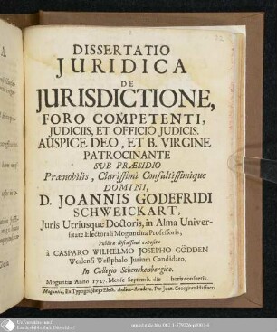 Dissertatio Juridica De Jurisdictione, Foro Competenti, Judiciis, Et Officio Judicis