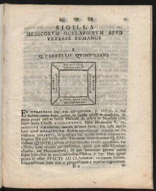 Sigilla Medicorum Oculariorum Apud Veteres Romanos