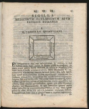 Sigilla Medicorum Oculariorum Apud Veteres Romanos