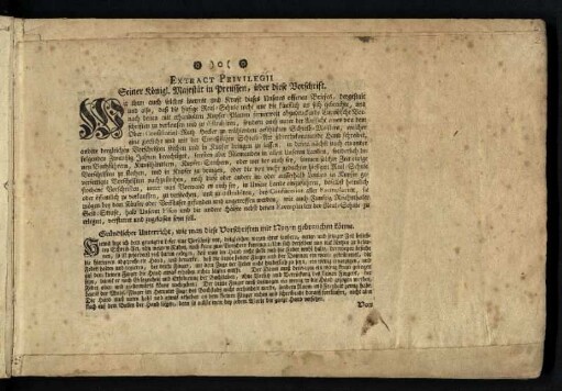Extract Privilegii : Seiner Königl. Majestät in Preussen, über diese Vorschrift