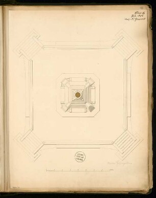 Gefallenendenkmal, Erfurt Monatskonkurrenz Juli 1874: Variante II: Grundriss; Maßstabsleiste