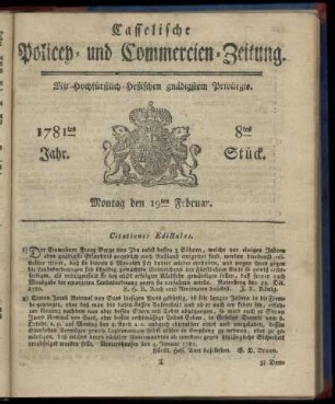 1781tes Jahr. 8tes Stück. Montag den 19ten Februar