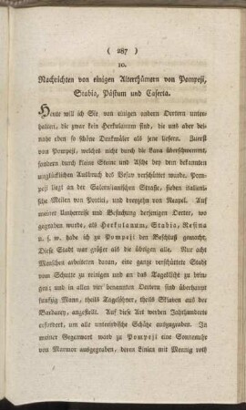 10. Nachrichten von einigen Alterthümern von Pompeji, Stabia, Pästum und Caserta.