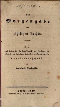 Die Morgengabe des rigischen Rechts