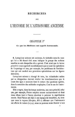 Recherches sur l'histoire de l'astronomie ancienne. Chapitre I. - Chapitre VII.