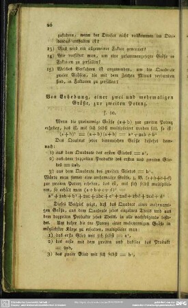 Von Erhebung, einer zwei und mehrmaligen Größe, zur zweiten Potenz