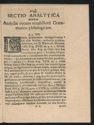 Sectio Analytica Exhibens Analysin vocum notabiliorum Grammatico-philologicam.