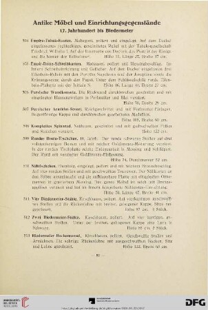 Antike Möbel und Einrichtungsgegenstände 17. Jahrhundert bis Biedermeier (Nr. 504-552)