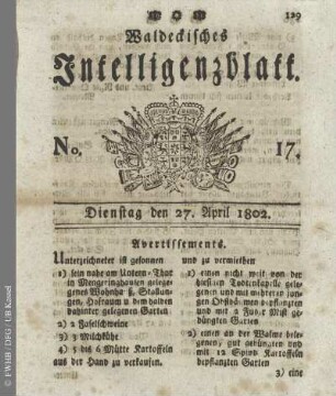 No. 17, Dienstag den 27. April 1802