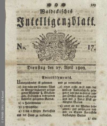 No. 17, Dienstag den 27. April 1802