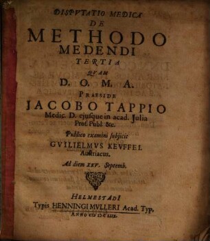Disputatio Medica De Methodo Medendi Tertia
