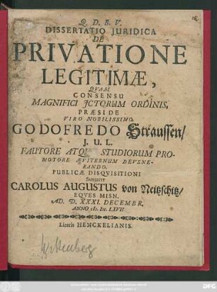 Dissertatio Iuridica De Privatione Legitimae