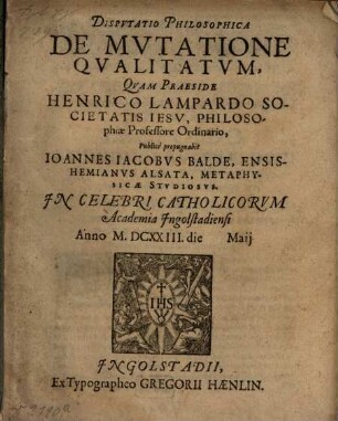 Disputatio Philosophica De Mutatione Qualitatum