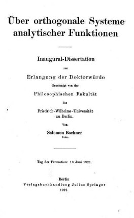 Über orthogonale Systeme analytischer Funktionen