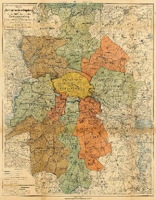 Karte von Berlin und weiterer Umgebung mit der am 1. Juni 1906 in Kraft tretenden Gerichtseinteilung : nebst Darstellung der Amts- und Gemeinde-Bezirksgrenzen