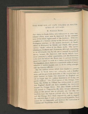 The Position of Cape Colony in South African Affairs.