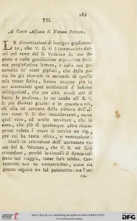 XXI. Al Conte Alfonso di Varano Ferrara