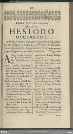 Index Vocabulorum Quae In Hesiodo Occurrunt