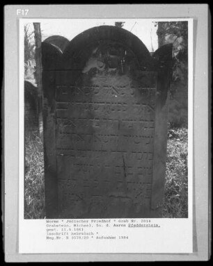 Grabstein von Michael, Sohn des Aaron Pfeddersheim (gestorben 1861.09.11)