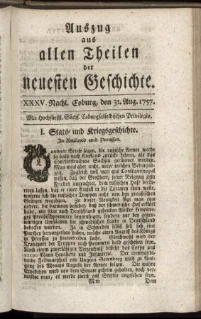 XXXV. Nachl. Coburg, den 31. Aug. 1757.