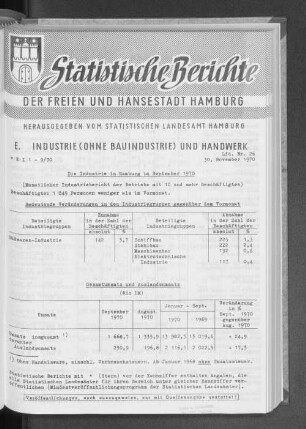 Die Industrie in Hamburg im September 1970 : Lfd. Nr. 26
