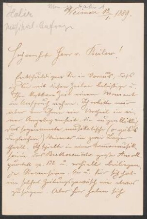 Brief an Hans von Bülow : 12.01.1889