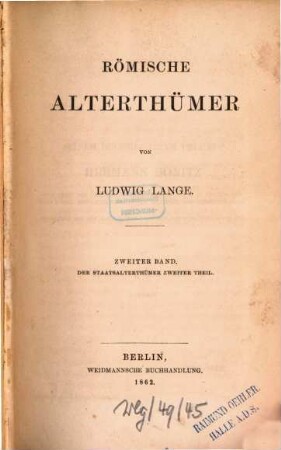 Römische Alterthümer, 2. Der Staatsalterthümer zweiter Theil