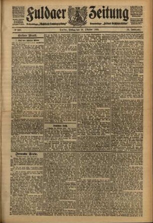 Erste Ausgabe vom Freitag, den 29. Oktober 1909.