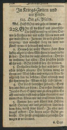 In Kriegs-Zeiten und um Friede.