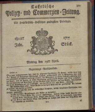 17tes Stueck, Montag den 19ten April 1802