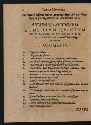 Eiusdem Authoris Consilium Quintum Criminale, Continens Materiam iniuriarum quoad priuatas personas.