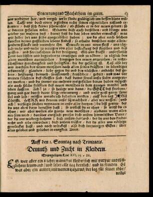 Auff den 1. Sonntag nach Trinitatis. Demuth und Zucht in Kleidern