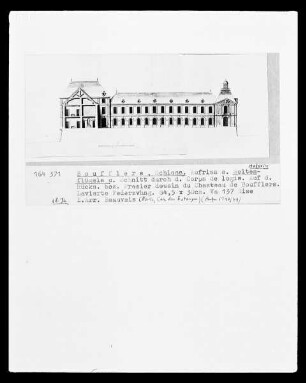 Boufflers, Schloss, Hofseite, Aufriss Seitenflügel und Schnitt durch das Corps de logis
