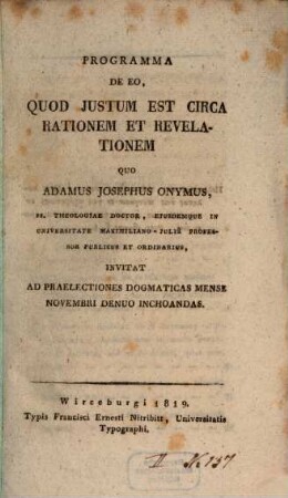 Programma de eo quod iustum est circa rationem et revelationem