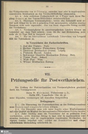 VII. Prüfungsstelle für Postwerthzeichen