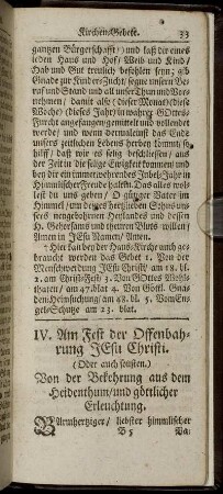 IV. Am Fest der Offenbahrung Jesu Christi.