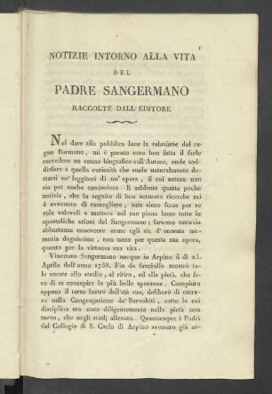 Notize intorno alla vita del padre Sangermano raccolte dall' editore