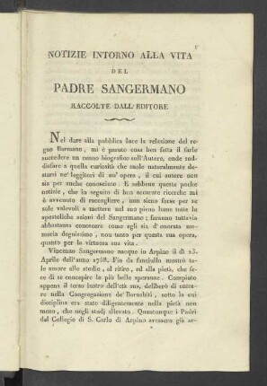 Notize intorno alla vita del padre Sangermano raccolte dall' editore