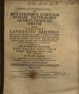 Dissertatio Inavgvralis Medica De Mvtationibvs Corporis Hvmani Natvralibvs Ab Ortv-Vsqve Ad Obitvm