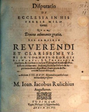 Disp. de ecclesia in his terris militante