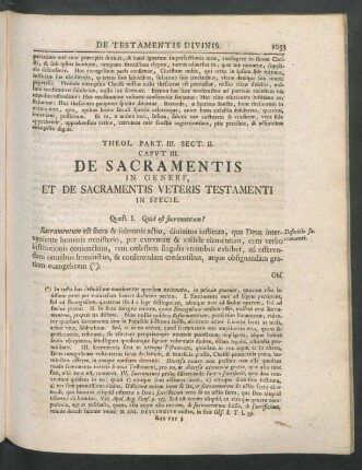 Caput III. De Sacramentis In Genere, Et De Sacramentis Veteris Testamenti In Specie