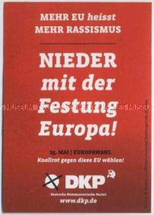 Aufkleber der Deutschen Kommunistischen Partei (DKP) zur Europa-Wahl am 25. Mai 2016