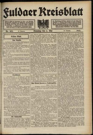 Erste Ausgabe vom Dienstag, den 06. Mai 1913.