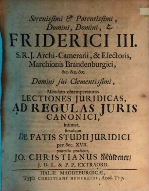 De fatis studii iuridici per saec. XVII.