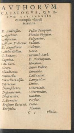 Authorum Catalogus, Quorum Testimoniis & exemplis usus est Serranus.
