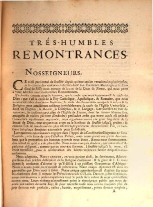 Tres Humbles Remontrances De Plusieurs Religieux Benedictins De La Congregation De Saint Maur