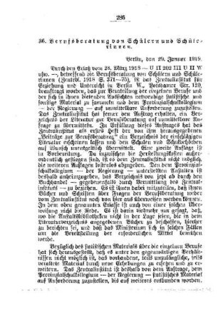 Berufsberatung von Schülern und Schülerinnen : [D. Allgemeine Angelegenheiten der Unterrichtsanstalten]