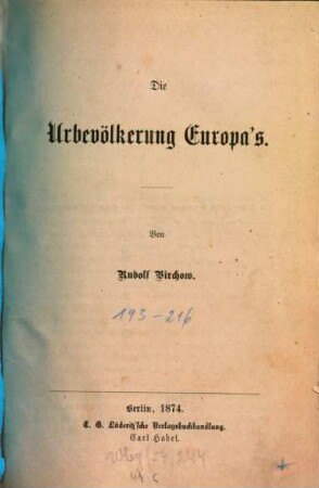 Die Urbevölkerung Europa's